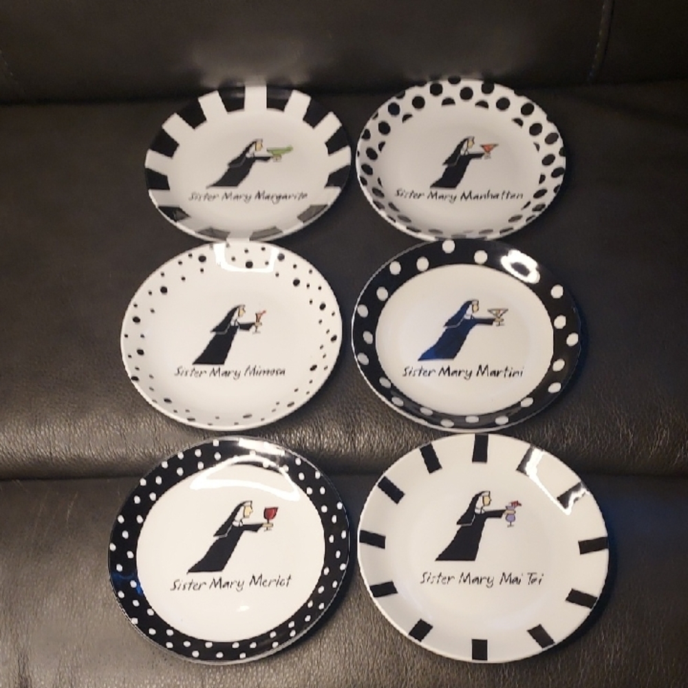 Sister Mary Cocktail Dessert Plates - Black & White Set